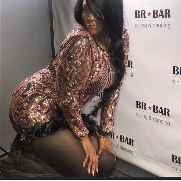 Rose gold open back party dress  if you can sew 🧵 I added the ostrich feathers - Picture 11 of 14